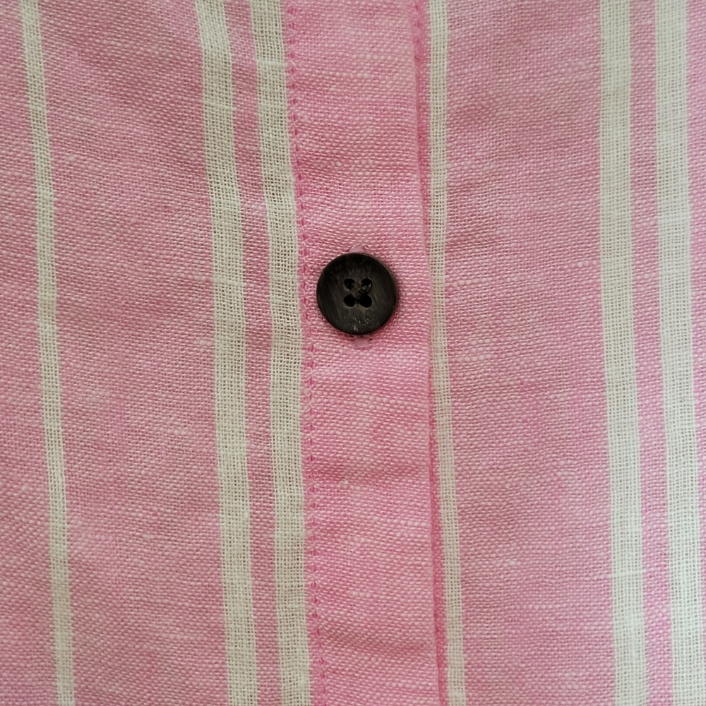 Sonoma Linen Blend Pink Stripe Camp Shirt Plus Size 2x - Picture 4 of 8